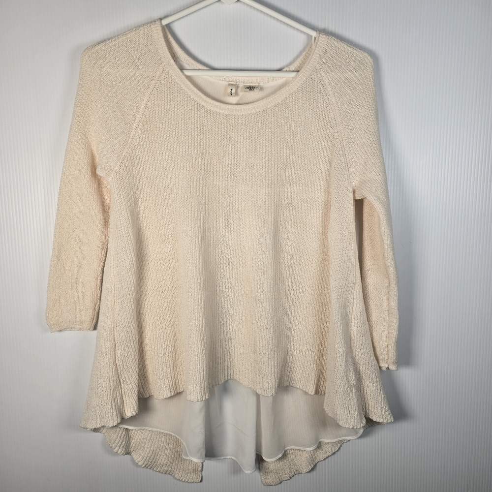 Moth Anthropologie French Quarter Cream Pullover Knit Sweater Sheer Back Size XS